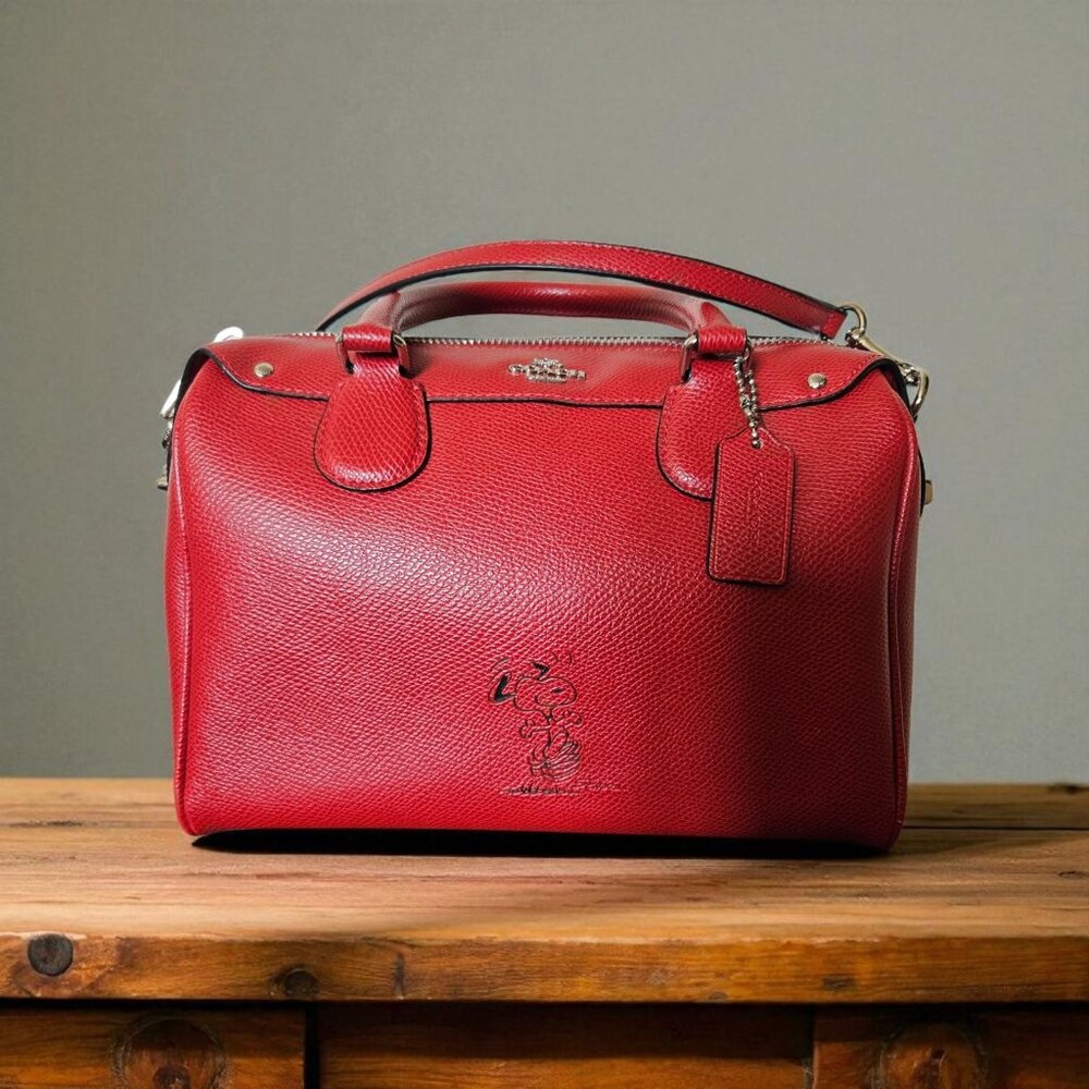 Coach x Peanuts Snoopy Mini Bennett Satchel Red F37272 NWOT Leather Bag - Picture 7 of 16